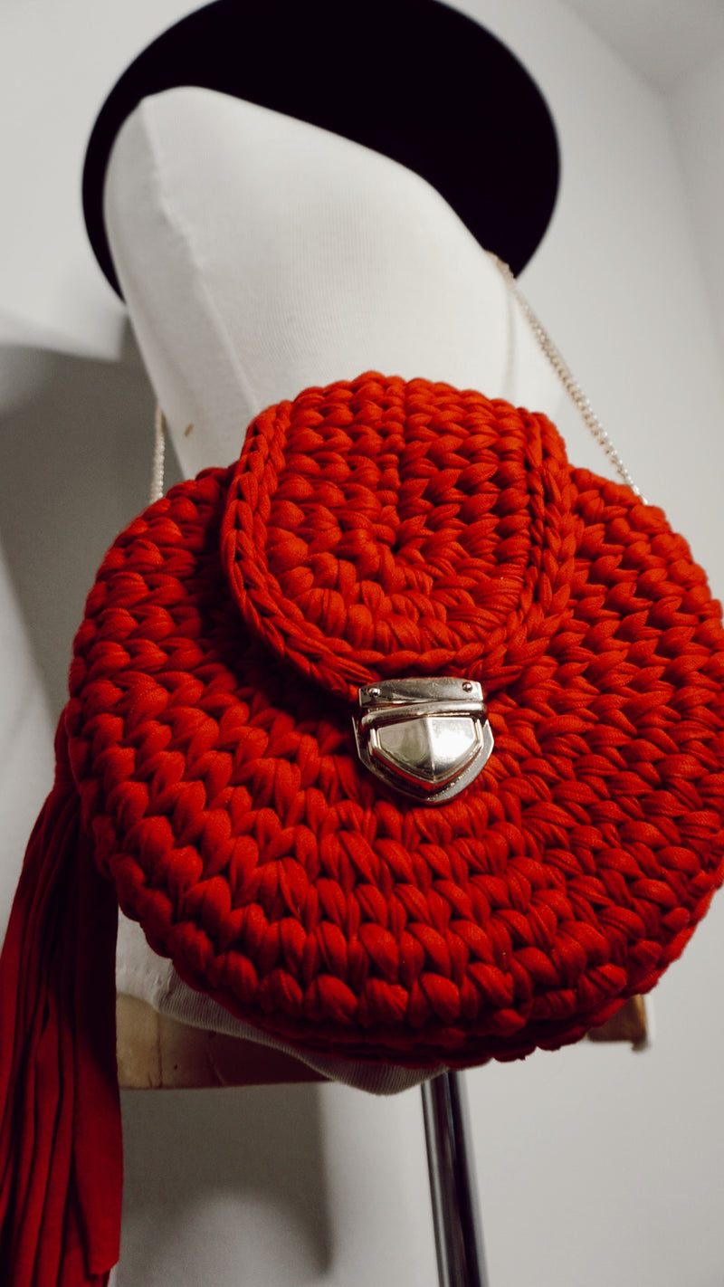 Darling Round Red Crocheted Purse
